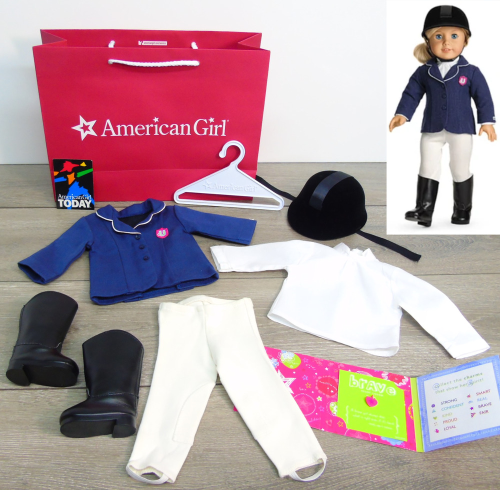 American Girl Fancy Horse Riding Outfit Breeches Boots Jacket Blouse Charm Bag
